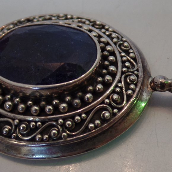 Samuel B Stamped 9.25 Sterling BJC Caviar Detailing Bold Pendant Blue Stone - Picture 3 of 12